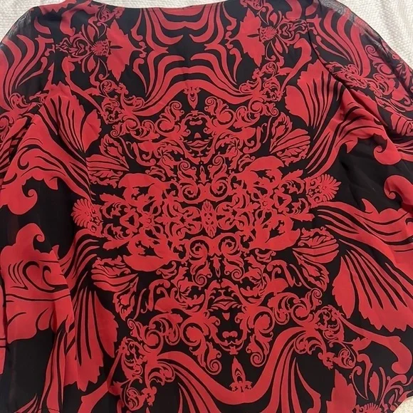 **$8 FINAL SALE** Roz & Ali Red Black Rhinestone 3/4 Sleeve Blouse Petite Large - Picture 6 of 6